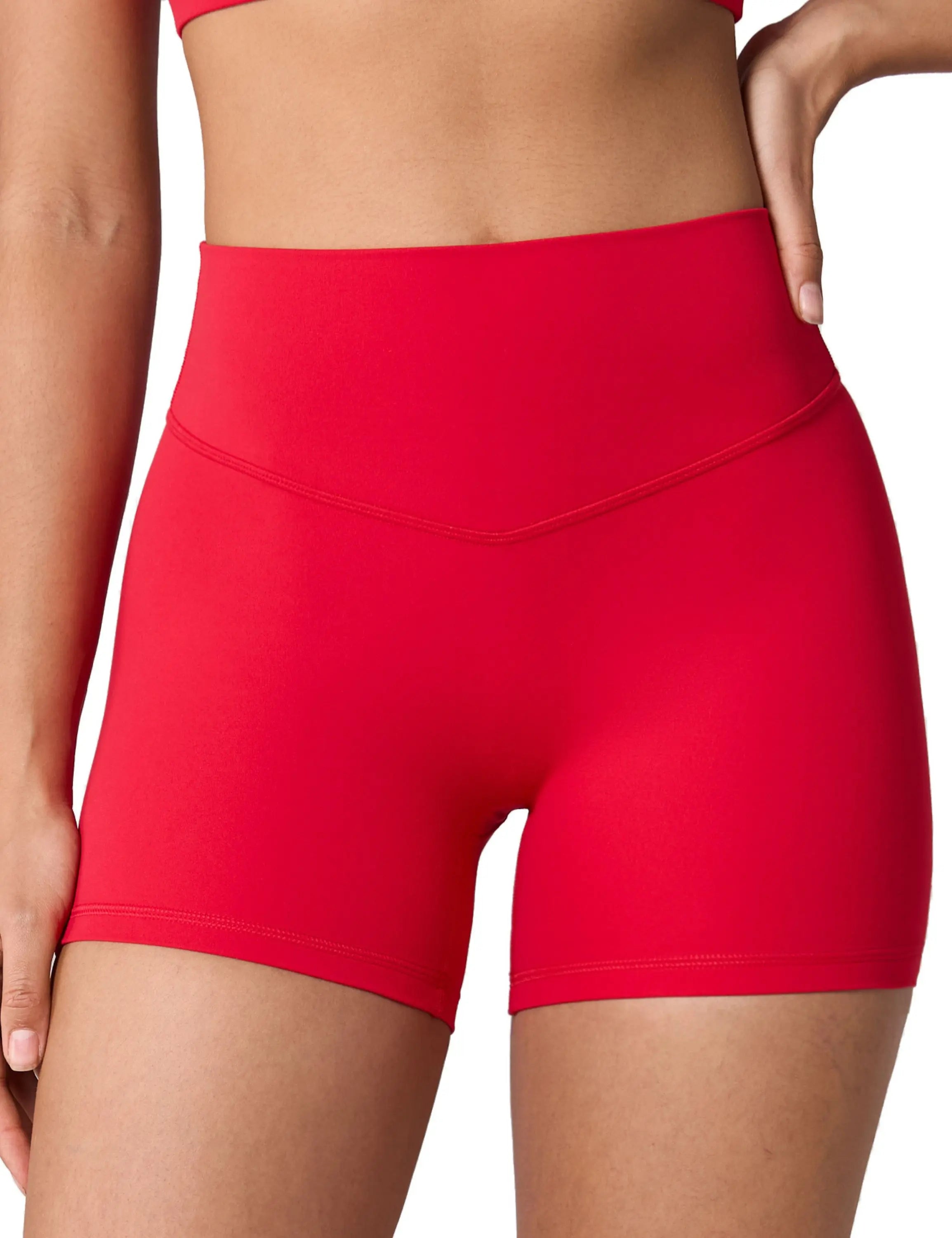 Sunzel Women’S Crossover Biker Shorts, V-Waist High-Rise Yoga/Workout Gym Shorts with No Front Seam and Tummy Control